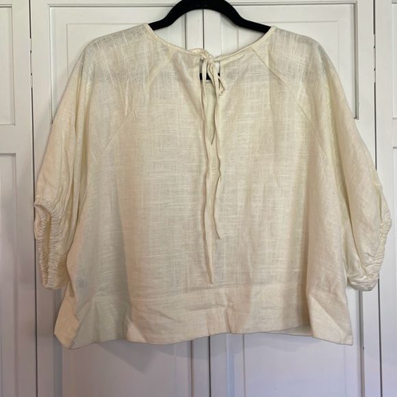 House of Harlow linen ivory puff sleeve tie back blouse xl - Picture 5 of 9